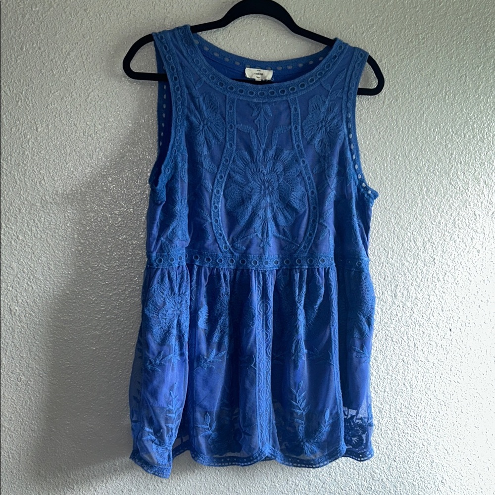 entro Royal Blue Embroidered Sleeveless Peplum Top